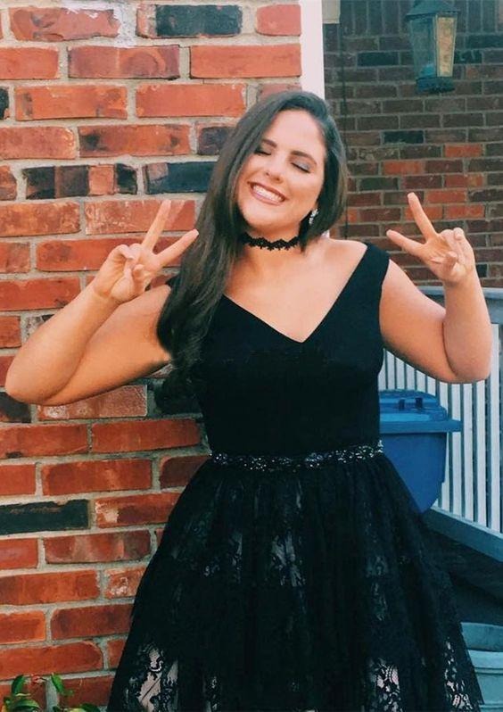 V Neck Navy Blue Straps Beads Lace Homecoming Dresses Short Prom Dresses,BD22021