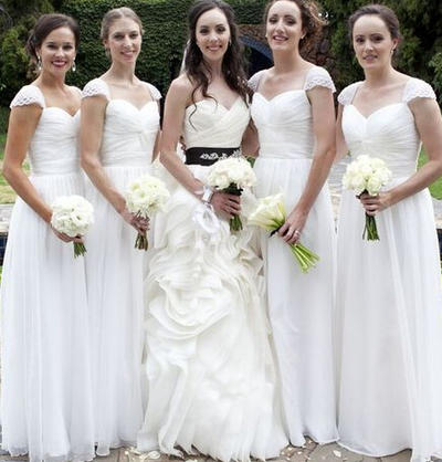 white bridesmaid dress,long bridesmaid dress,cap sleeves bridesmaid dress,cheap bridesmaid dress,BD892