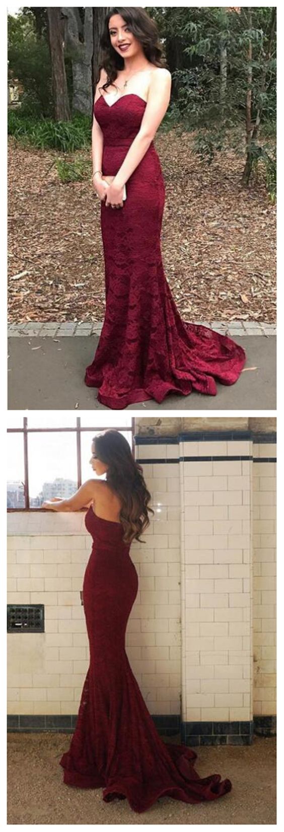 Sweetheart Red Lace Mermaid Evening Prom Dresses, 2018 Long Party Prom Dresses, PD4558891