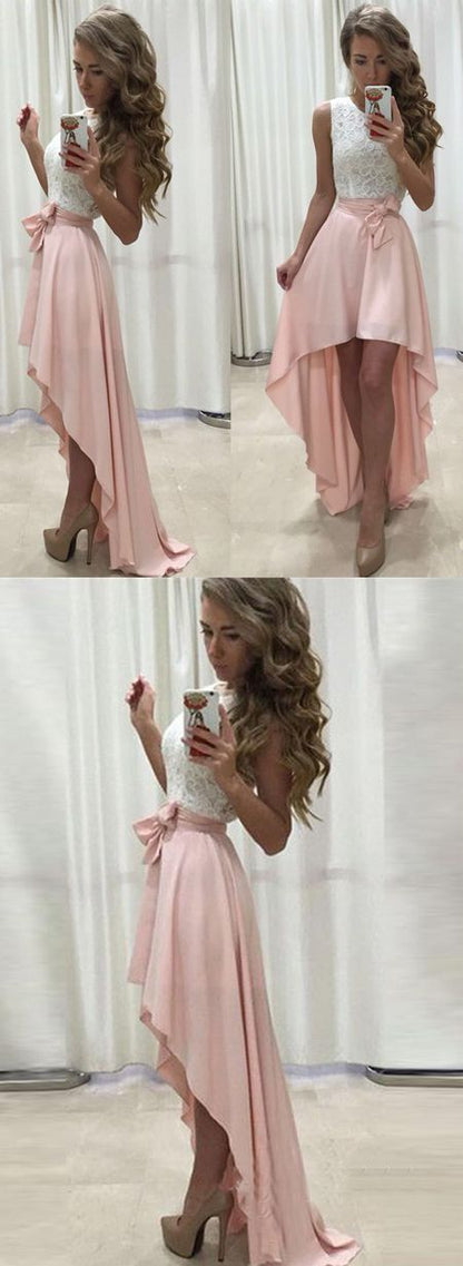 Sleeveless Lace Chiffon Straps A-line Hi-Lo Newest Prom Dress cheap prom dress,prom dresses, PD4558896