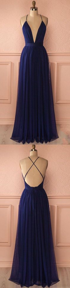 Simple Prom Dress,Blue Prom Dress,V Neck Prom Dress,Backless Evening Dress,Long Prom Dresses,BD450213