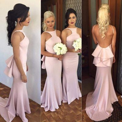 pink bridesmaid dress,long bridesmaid dress,mermaid bridesmaid dress,backless bridesmaid dress,BD668