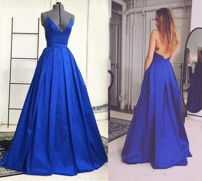 A-line prom dress,long Prom Dress,royal blue prom dress,v-neck evening dress,BD2720