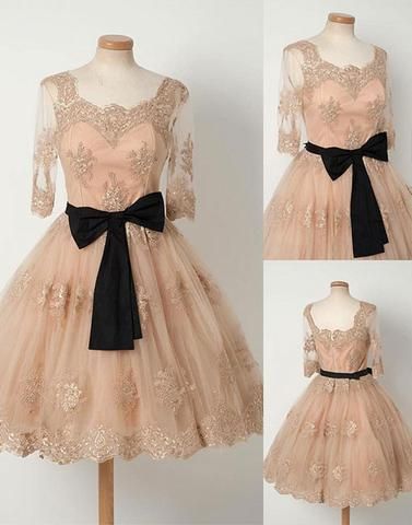 Unique tulle lace retro short prom dress, bridesmaid dress,PD455834