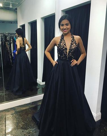 Elegant v neck lace long prom dress, formal dresses,BD1107