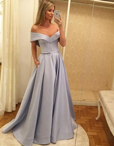 Blue v neck long prom dresses, blue evening dresses,BD1119