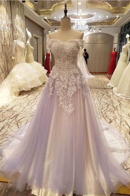 Lavender tulle prom gown wedding dresses,PD45033