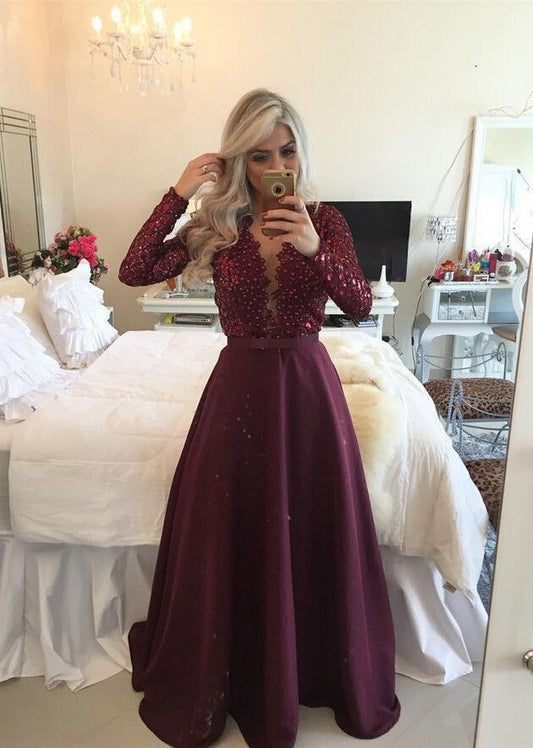 Purple Prom Dress With Long Sleeves, Prom Dresses, Bridesmaid Dresses,PD455830