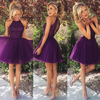 Homecoming dress,short prom Dress,Purple Prom Dresses,Party dress for girls,halter prom dress,BD375