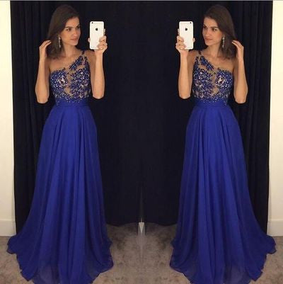 royal blue Evening Dress,one shoulder Prom Dress,long prom dress, formal prom dress,charming evening gown,BD2702