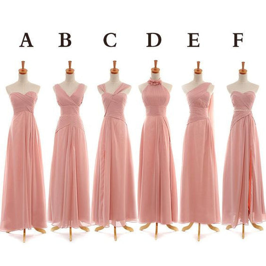 mismatched bridesmaid dress,long bridesmaid dress,pink bridesmaid dress,chiffon bridesmaid dress,BD845