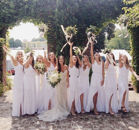 white bridesmaid dress,long bridesmaid dress,chiffon bridesmaid dress,slit bridesmaid dress,BD890