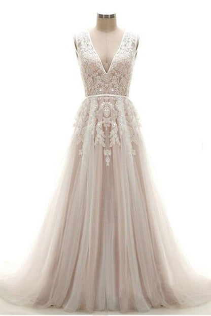 New design white flower lace appliques V neck long wedding dress, evening dress,PD45520