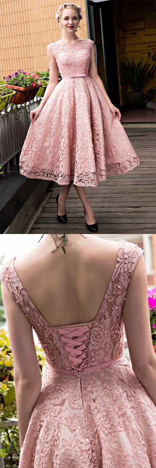 Short Prom Dresses Pink,Party Dresses Lace, Sweet A-line Homecoming Dresses,PD455882