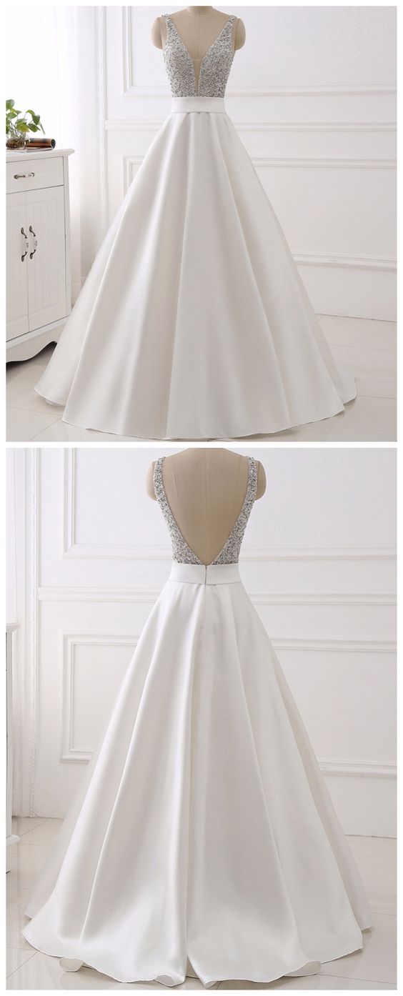 White Real Image Evening Dresses , Sparkly Beading Bodice Long Prom Party Gown,PD455884