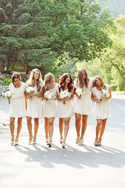 white bridesmaid dress,short bridesmaid dress,Cheap bridesmaid dress,chiffon bridesmaid dress,BD1377