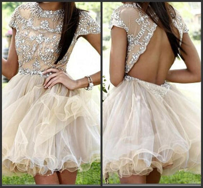 Homecoming dress,short homecoming Dresses,charming prom dress,cap sleeves backless prom dress,BD618