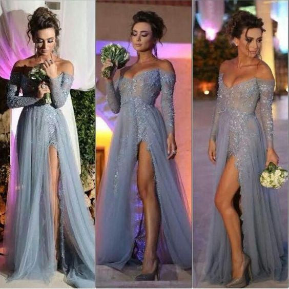 Evening Dress,gray Prom Dress,slit prom dress,long Charming prom dress,BD803