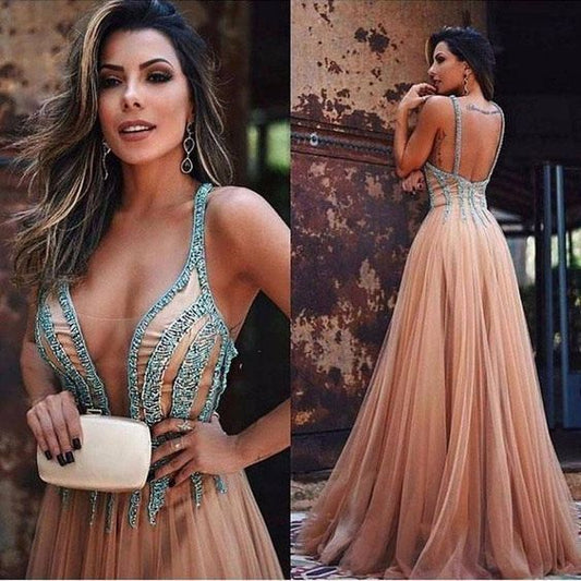 Chic Prom Dresses,champagne Prom Dress,Tulle Prom Dresses,Dazzling Prom Dress,PD00101