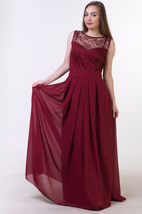 Red bridesmaid dress, Red lace Prom dress BD98017