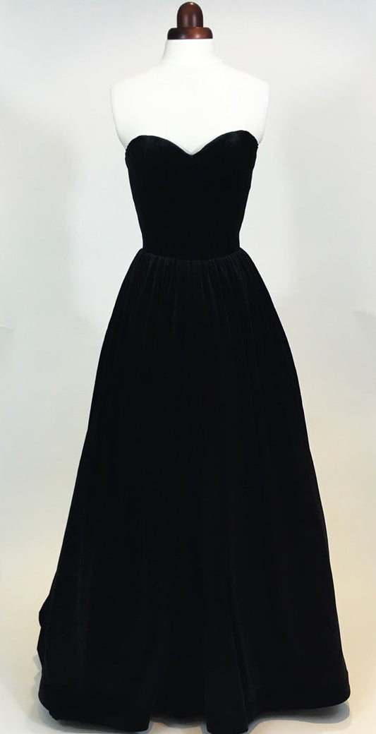 Black ball gown, prom dress, evening gown, party dress, long dress, velvet dress, strapless dress, vintage style dress,BD98019