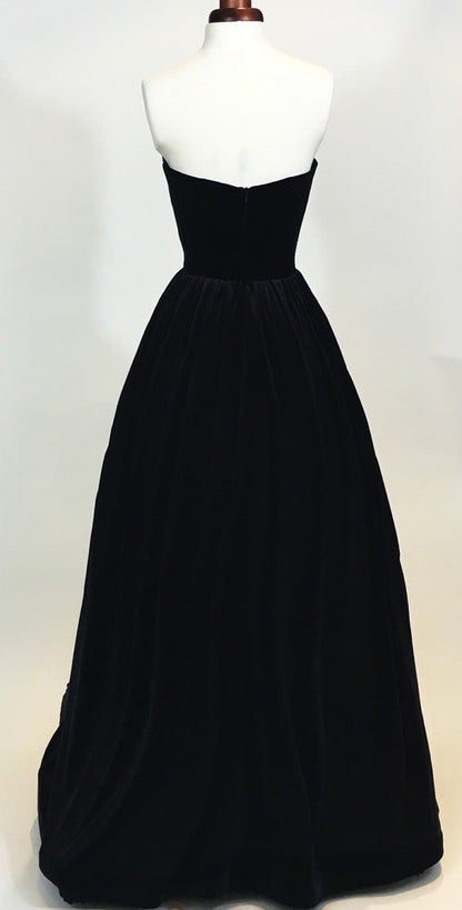 Black ball gown, prom dress, evening gown, party dress, long dress, velvet dress, strapless dress, vintage style dress,BD98019