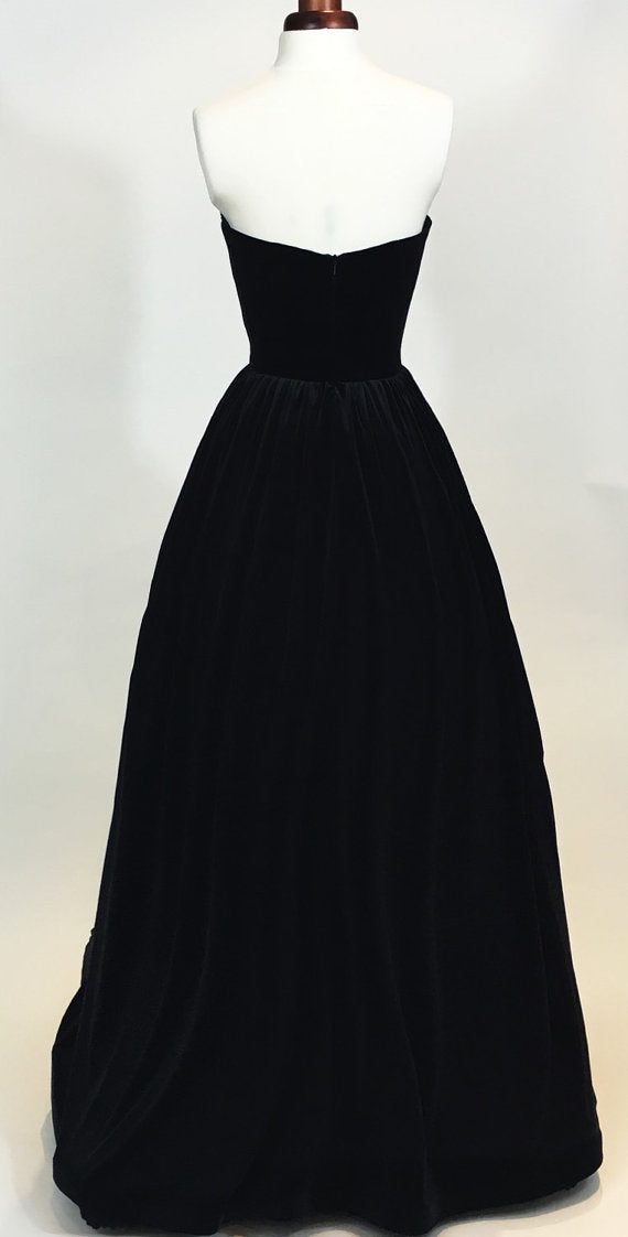 Black ball gown, prom dress, evening gown, party dress, long dress, velvet dress, strapless dress, vintage style dress,BD98019