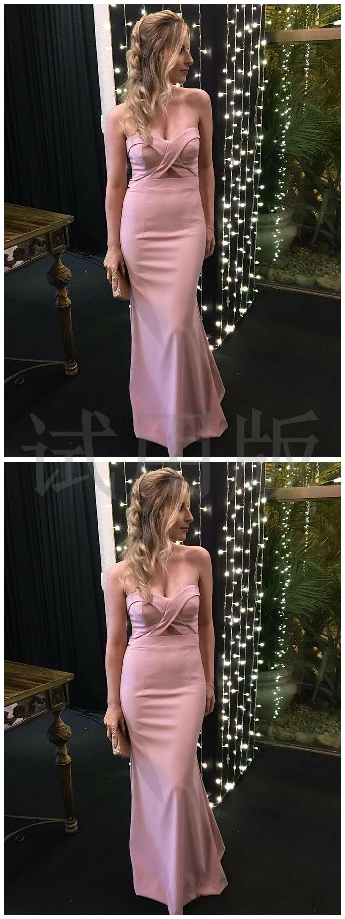 simple pink strapless mermaid long evening dress,HO199