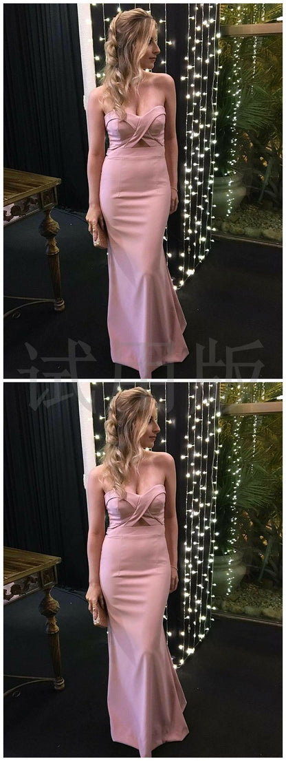 simple pink strapless mermaid long evening dress,HO199
