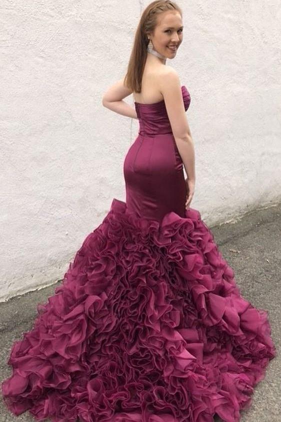 Mermaid Style Prom Dresses with Ruffles Organza Skirt, BH91253