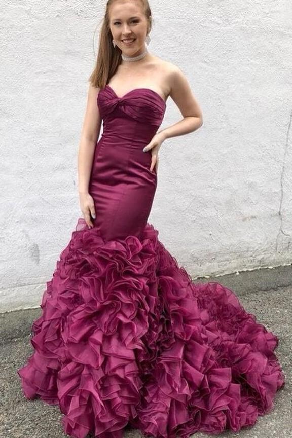 Mermaid Style Prom Dresses with Ruffles Organza Skirt, BH91253