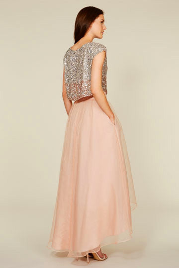 sequin bridesmaid dresses, 2 piece bridesmaid dresses, organza bridesmaid dresses, blush pink bridesmaid dresses,strapless bridesmaid dresses,BD360001