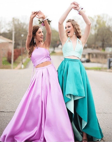 Two Piece Pleated Satin Prom Dresses,Evening Dresses,BH91023