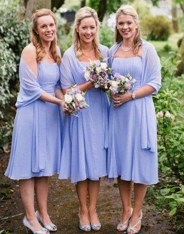 Chiffon Strapless Knee-Length Short Bridesmaid Dress With Shawl,BH91065