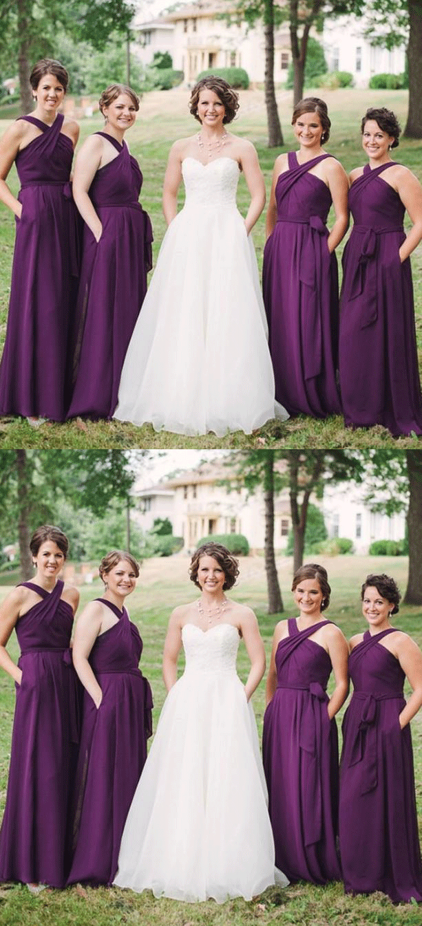 Elegant A-line Bridesmaid Dresses Chiffon Long Bridesmaid Dresses,BH91070