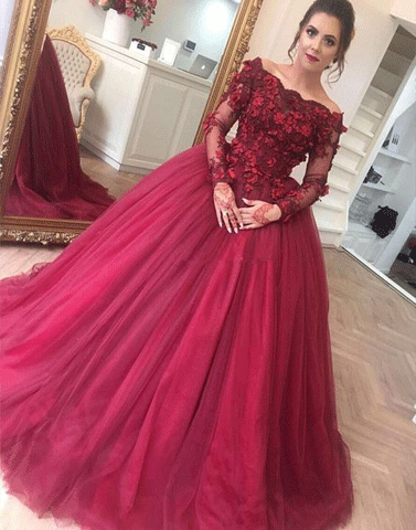 elegant off shoulder quinceanera dresses with long sleeves appliques ,BH91086