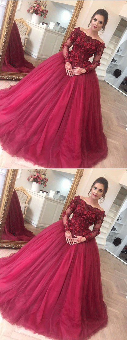 elegant off shoulder quinceanera dresses with long sleeves appliques ,BH91086