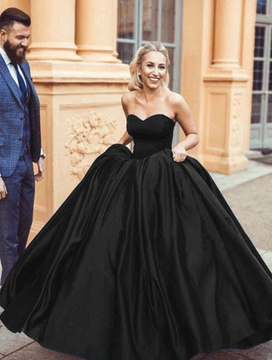 Black Satin Sweetheart Ball Gowns,BH91087