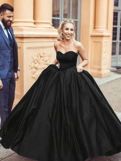 Black Satin Sweetheart Ball Gowns,BH91087