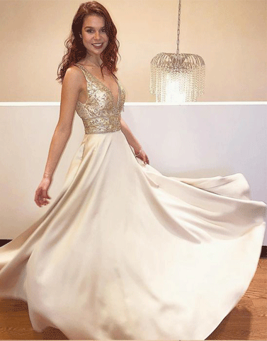 gorgeous prom dress,long prom dress,gold beaded evening dress,BH91080