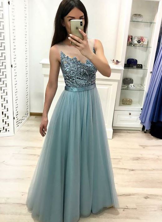 A Line Sleeveless Tulle Long Prom Dress, Evening Dress, BH91294