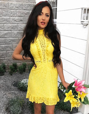 Sheath High Neck Yellow Lace Homecoming Dress,BH91012