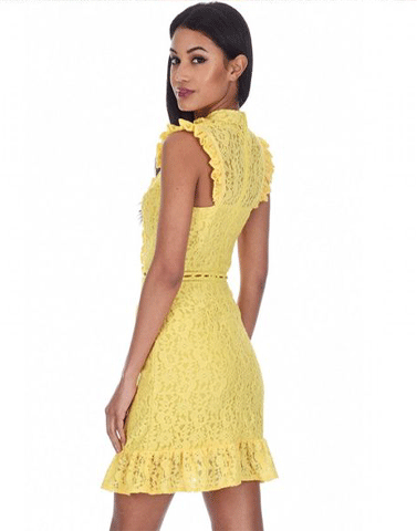 Sheath High Neck Yellow Lace Homecoming Dress,BH91012