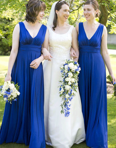 Ruched V-neck A-line Blue Wedding Party Dresses,BH91077