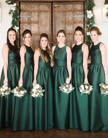 Dark Green Satin Bridesmaid Gowns,BH91078