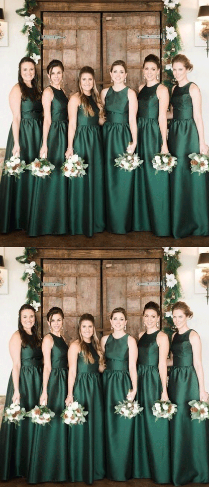 Dark Green Satin Bridesmaid Gowns,BH91078