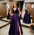 Plunging V Neckline Satin Floor Length A Line Prom Dress, BH91292