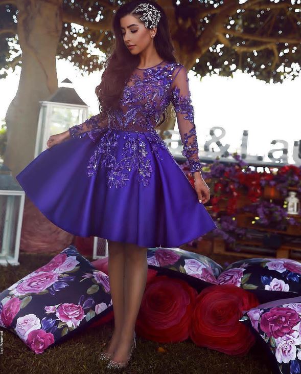 Long Sleeve Homecoming Dress, Beading Homecoming Dress, BH91278