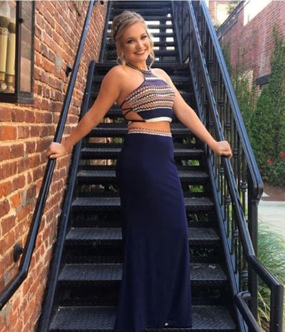 Two-Piece Halter Neck Long Prom Dress,BH91164