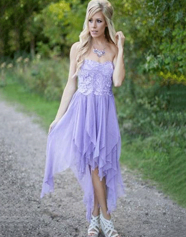 Lilac Sweetheart High Low Prom Dresses Sleeveless Lace Bridesmaid Dresses,BH91029